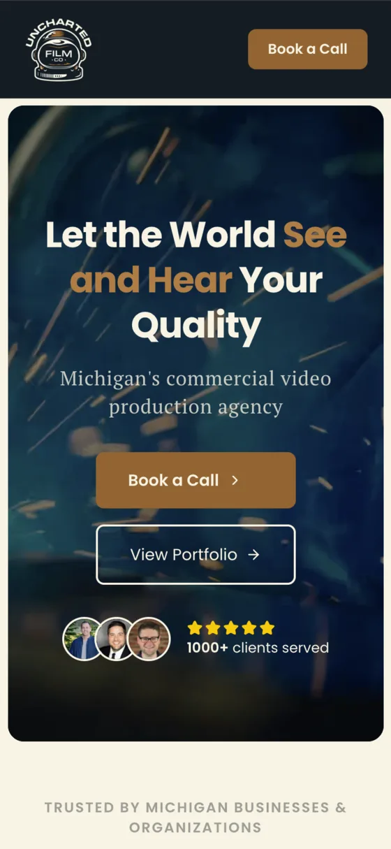 Uncharted Film Co website on a phone