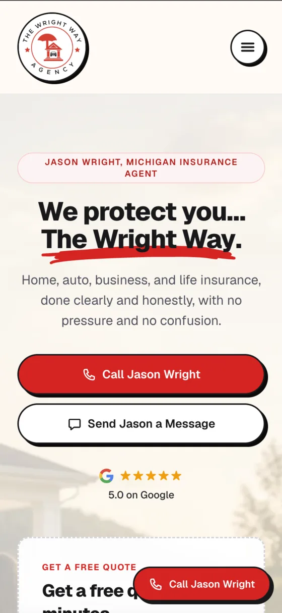 The Wright Way Agency website on a phone